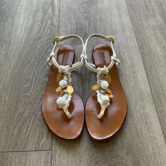 DOLCE & GABBANA COIN EMBELLISHED LEATHER SANDALS